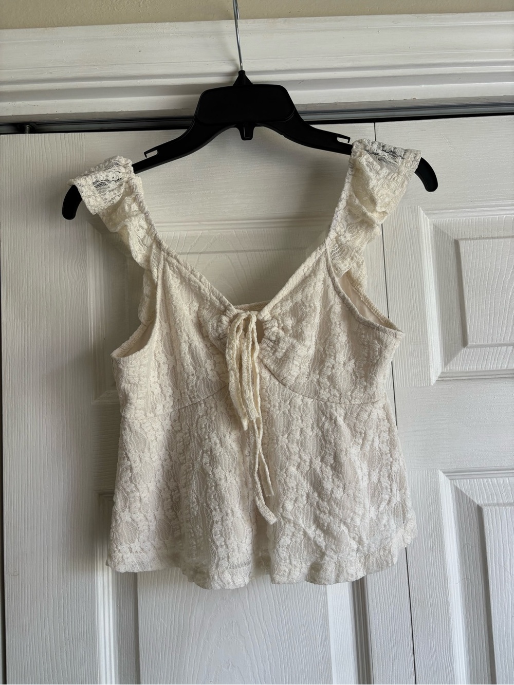 Lace Tie-Front Camisole Tank Top — Cream